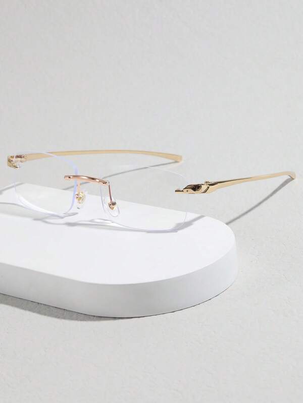 1pc Frameless Rectangular Blue Light Blocking Glasses, Zinc Alloy Business Chic Suitable For Daily Use
