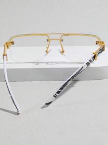 1 pieza Gafas de moda sin graduación con marco de metal y PC, adecuadas para reuniones de negocios, fiestas y uso diario - Dorado - Ver 3