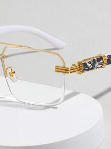 1 pieza Gafas de moda sin graduación con marco de metal y PC, adecuadas para reuniones de negocios, fiestas y uso diario - Dorado - Ver 4