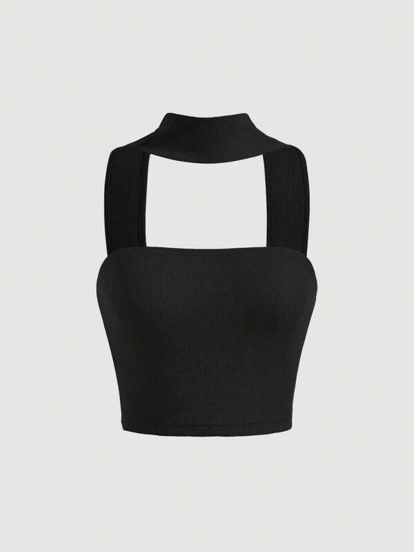 SHEIN MOD Top halter unicolor tejido de canalé
