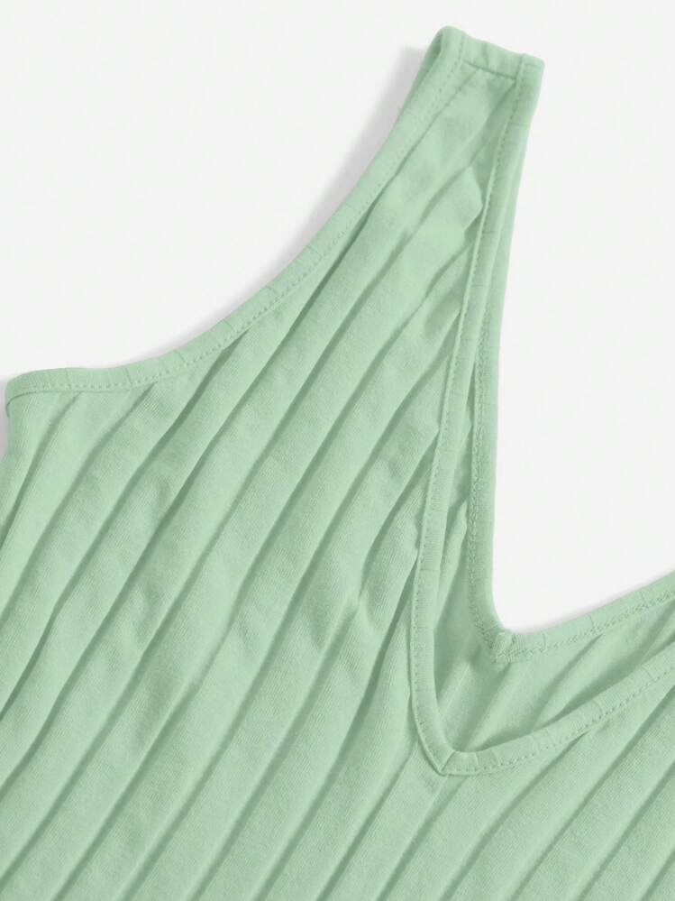 SHEIN Essnce Solid Ribbed Knit Tank Top - Mint Green - View 4