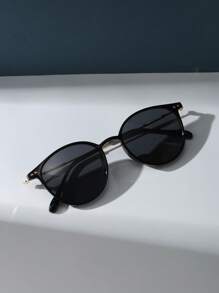 1pair Women Solid Round Frame Fashion Glasses Elegant Shades Beach Accessories Beach Accessories For Women Glasses Shades Basics Fall Winter Women Outfits Clothes Business Casual Gifts Elegant Outfit For Summer Beach Vacation,Outdoor,Travel Casual Style Oversized Round Frame For Going Out Outfit,Back To School - Grey - View 3