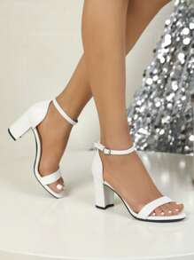 女性搭扣裝飾粗跟優雅夏天踝帶平底涼鞋