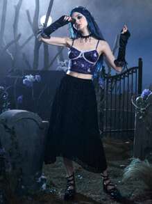 Corpse Bride | ROMWE Áo khoác và áo lót dành cho xe tăng nữ Tương phản ren Hoa Loại bướm Boho - Màu xanh hải quân - Xem 3