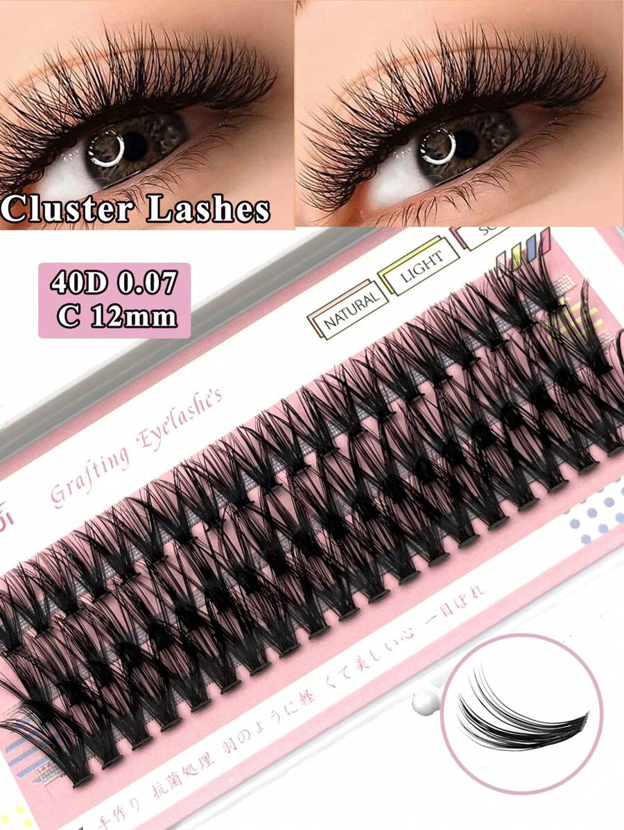 1 hộp 40D C Curl 12MM Lông Mi Giả Tự Làm Cụm Mi Cá Nhân Làn Mi Nối Dài - màu đen - Xem 1