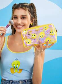 LOONEY TUNES X SHEIN 黃色卡通圖案化妝包 - 黃色 - 查看 2