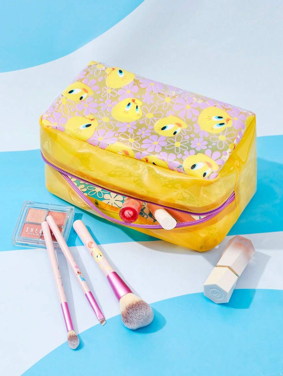 LOONEY TUNES X SHEIN 黃色卡通圖案化妝包 - 黃色 - 查看 1