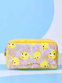 LOONEY TUNES X SHEIN 黃色卡通圖案化妝包 - 黃色 - 查看 3