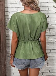 SHEIN LUNE Áo sơ mi nữ Bất đối xứng xoắn lại màu trơn Giải trí - màu xanh lá - Xem 2