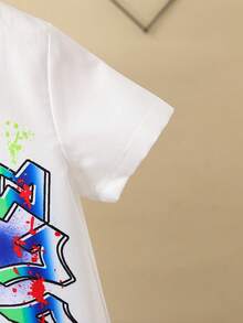 SHEIN 小男童字母和卡通圖案襯衫不帶T恤