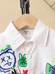 SHEIN 小男童字母和卡通圖案襯衫不帶T恤