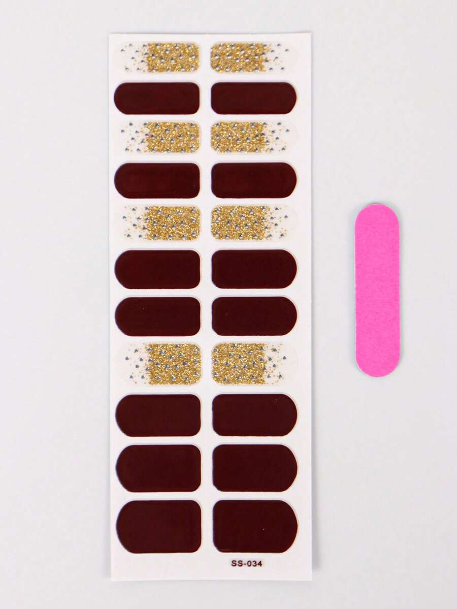 1 tấm Nhãn dán nghệ thuật móng tay lấp lánh & 1 dũa móng tay - Nhiều màu - Xem 1