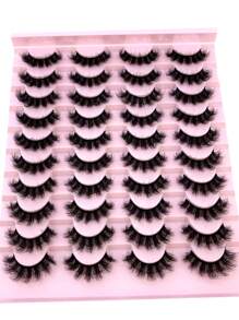 HBZGTLAD 20 对 3D 蓬松仿貂皮睫毛，长而浓密的自然假睫毛，批发化妆睫毛条，睫毛，睫毛，假睫毛 - 黑色 - 查看 1