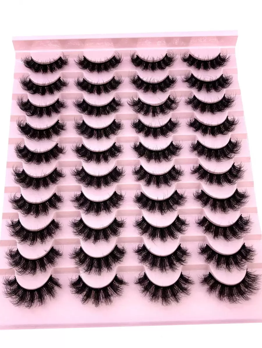 HBZGTLAD 20 对 3D 蓬松仿貂皮睫毛，长而浓密的自然假睫毛，批发化妆睫毛条，睫毛，睫毛，假睫毛 - 黑色 - 查看 1
