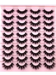 HBZGTLAD 20 对 3D 蓬松仿貂皮睫毛，长而浓密的自然假睫毛，批发化妆睫毛条，睫毛，睫毛，假睫毛 - 黑色 - 查看 5