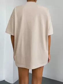 RueChic Letter Graphic Drop Shoulder Tee - Beige - View 2