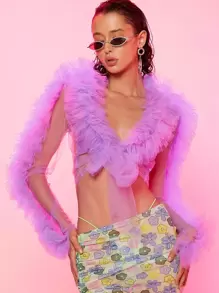 Hauture Layered Ruffle Frill Tie Front Top