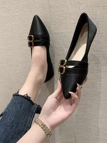 Women Buckle Decor Non Slip Ballet Flats, Elegant Outdoor Flat Shoes - Black - View 2