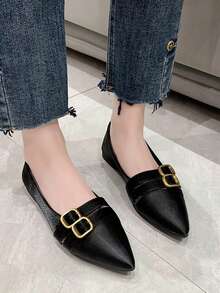 Women Buckle Decor Non Slip Ballet Flats, Elegant Outdoor Flat Shoes - Black - View 3