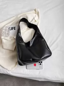 Minimalist Hobo Bag Medium Pu For Teen Girls Women College Students,Rookies & White-collar Workers Perfect for Office,Work ,Business,Commute Best Work Bag for Women - Black - View 4