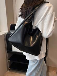 Minimalist Hobo Bag Medium Pu For Teen Girls Women College Students,Rookies & White-collar Workers Perfect for Office,Work ,Business,Commute Best Work Bag for Women - Black - View 5