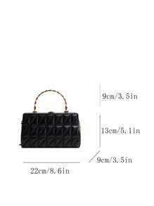 Quilted Box Bag Black Top Handle Chain Strap For Daily - Black - View 3