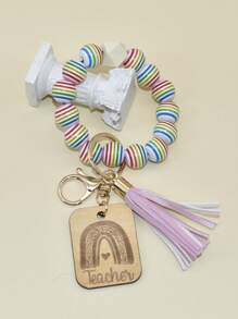 1入組女士釘珠和流蘇裝飾時尚鑰匙圈適用於返校 - 彩色 - 查看 4