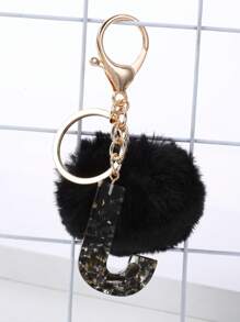 1pc Women Letter Charm Fashion Keychain - Black - View 2