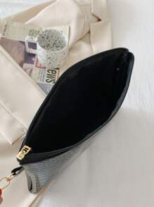 中等方包鱷魚壓紋人造漆皮 - 黑色 - 查看 3