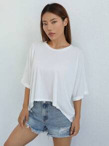 SHEIN EZwear Solid Batwing Sleeve Tee - White - View 6