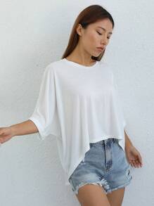 SHEIN EZwear Solid Batwing Sleeve Tee - White - View 7