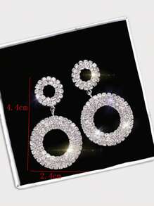 1對奢華水鑽圓形耳墜適合女士適合派對 - 銀色 - 查看 3