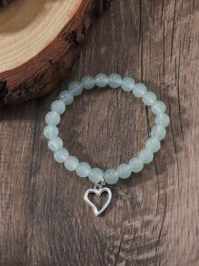 愛心掛飾串珠手鏈 - 綠色 - 查看 3