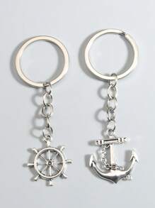 2 móc khóa bánh lái & mỏ neo nam - Bạc - Xem 1