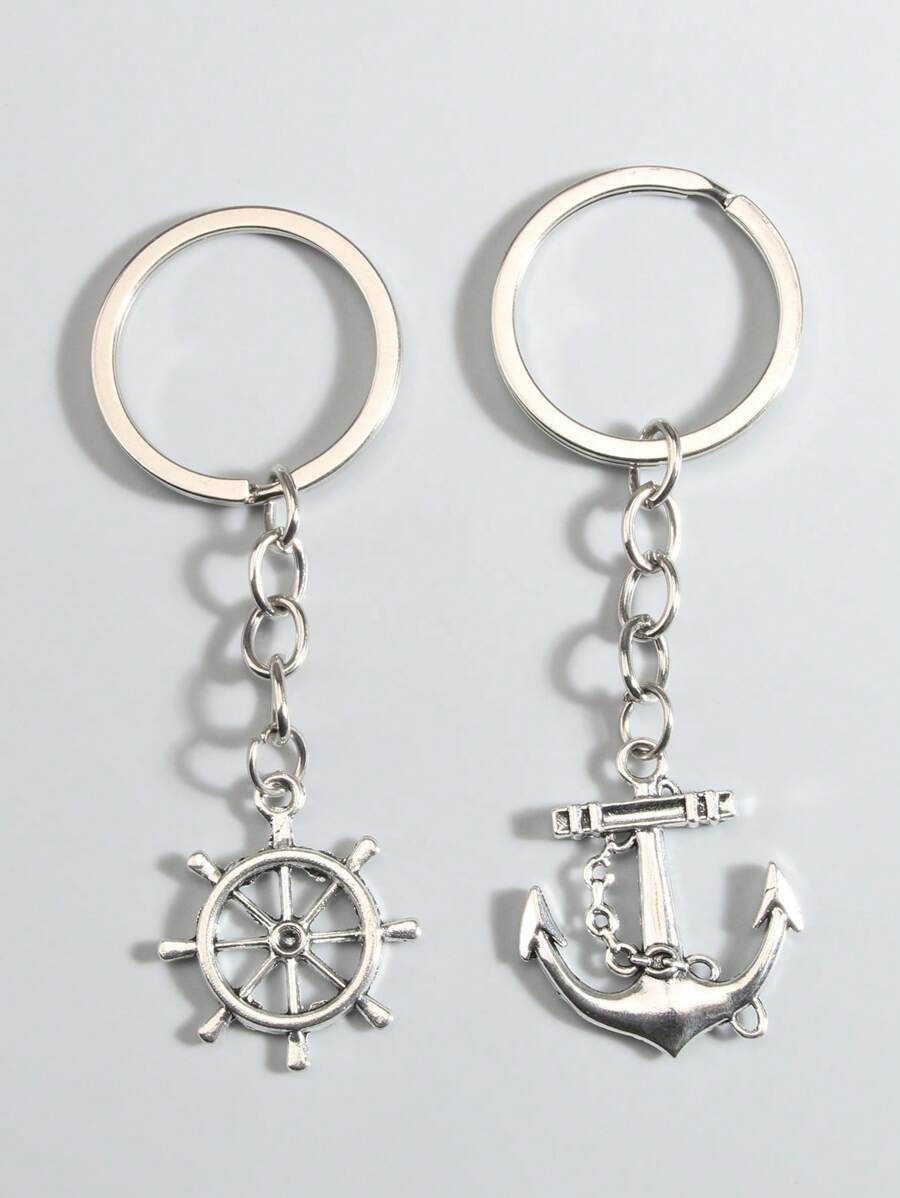 2 móc khóa bánh lái & mỏ neo nam - Bạc - Xem 1