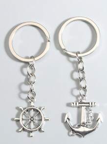 2 móc khóa bánh lái & mỏ neo nam - Bạc - Xem 3