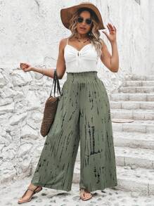 SHEIN LUNE Plus Tie Dye Wide Leg Pants