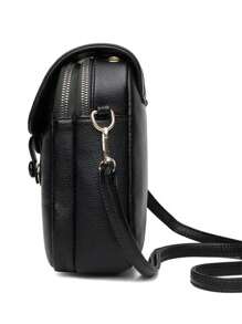 Simple Mobile Phone Bag, Mini PU Leather Crossbody Bag, Women's Buckle Decor Flap Purse