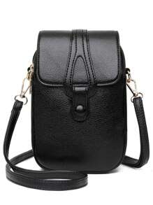 Simple Mobile Phone Bag, Mini PU Leather Crossbody Bag, Women's Buckle Decor Flap Purse