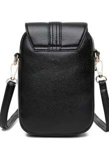 Simple Mobile Phone Bag, Mini PU Leather Crossbody Bag, Women's Buckle Decor Flap Purse