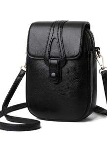 Simple Mobile Phone Bag, Mini PU Leather Crossbody Bag, Women's Buckle Decor Flap Purse