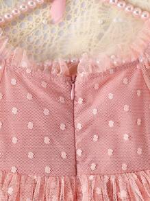 Đứa bé gái Lưới Dobby Che phủ Ống tay áo Đầm - Hồng - Xem 5