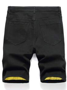 Manfinity EMRG Hombres Shorts en mezclilla algodón desgarro crudo con diseño de parche - Negro - Ver 2