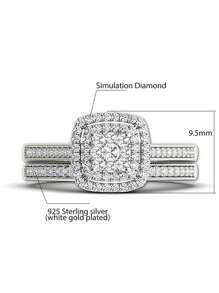 2pcs/Set Fashionable Elegant Luxurious Wedding Ring Set Made Of 925 Sterling Silver & Cubic Zirconia, Golden-Color, Ideal Gift For Wedding, Engagement, Anniversary Bridal Jewelry - White - View 5