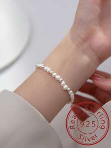 1 件时尚仿珍珠装饰银串珠手链，适合女士婚礼派对 - 彩色 - 查看 2