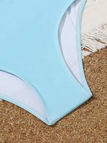 SHEIN Bộ Bikini Tween Girl Letter Đồ Họa Tương Phản Ràng Buộc Với Váy Đi Biển Bãi Biển Mùa Hè - Màu xanh nhạt - Xem 4
