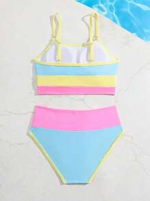 SHEIN Girls Colour Block Bikini Swimsuit - Multicolor - View 2