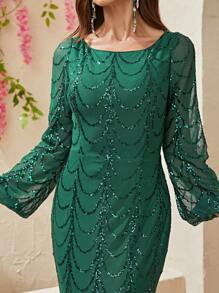 YISIKADO Mermaid Hem Sequin Formal Dress - Dark Green - View 5