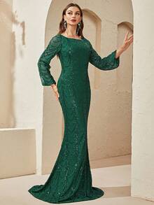 YISIKADO Mermaid Hem Sequin Formal Dress - Dark Green - View 6