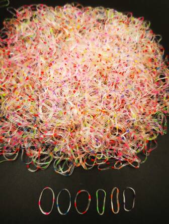 1000入組彩色斑點透明橡皮頭髮捆扎器